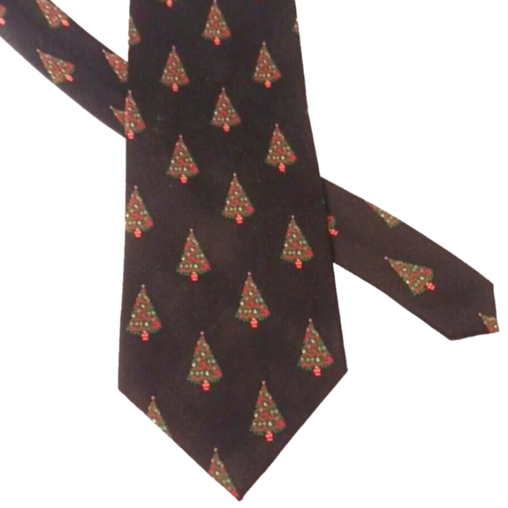 Holidays By MMG Vtg Tie Black w/ Christmas Tree Pattern - Silk - 57" x 3.75"